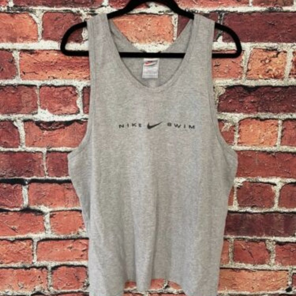 Vintage Nike Swim Tank Top 90s Beach Swimming Shirt Women Size 0.5 Swoosh Gray